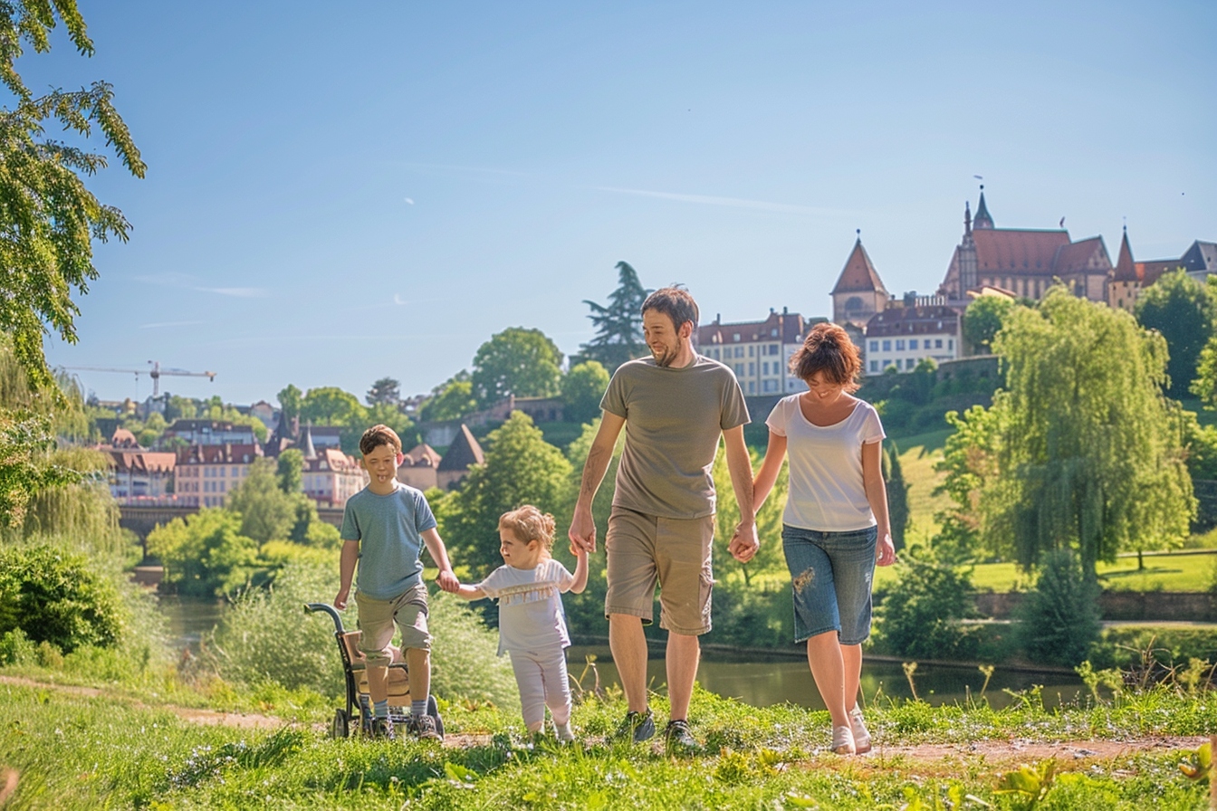 Famille heureuse découvrant des activités de loisirs ensemble à Metz