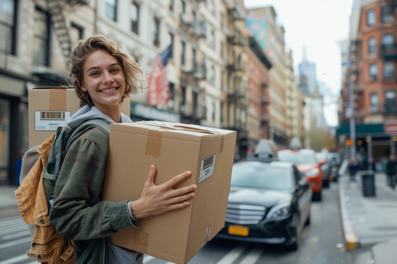Jeune couple heureux rangeant des cartons de déménagement dans un camion de location à Metz, démontrant comment déménager sans CDI à METZ efficacement.